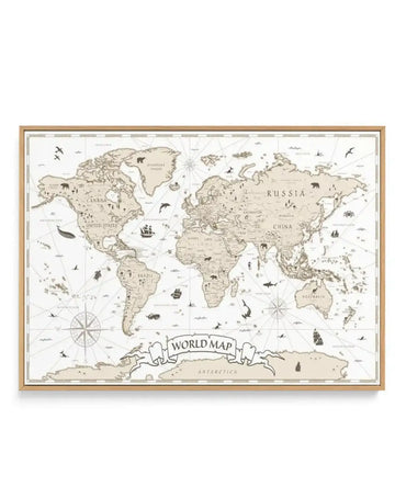 World Map | Beige | Framed Canvas-CANVAS-You can shop wall art online with Olive et Oriel for everything from abstract art to fun kids wall art. Our beautiful modern art prints and canvas art are available from large canvas prints to wall art paintings and our proudly Australian artwork collection offers only the highest quality framed large wall art and canvas art Australia - You can buy fashion photography prints or Hampton print posters and paintings on canvas from Olive et Oriel and have the