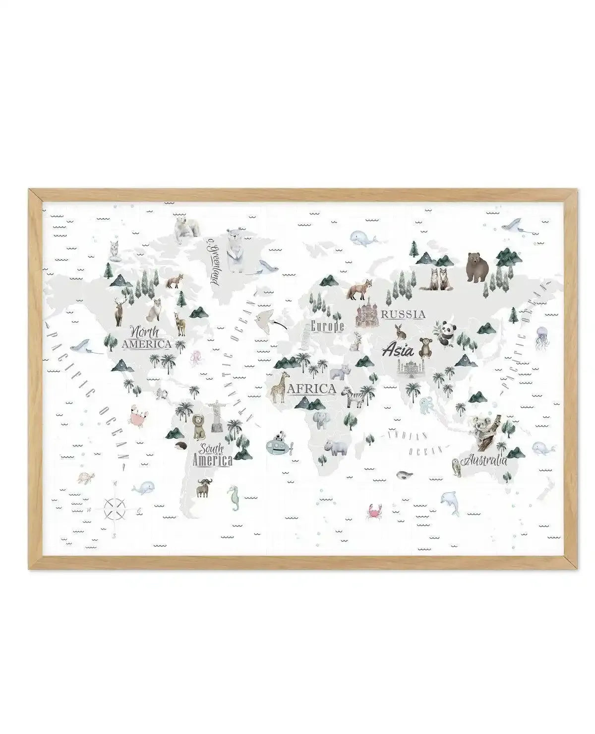 World Map | Wilderness Art Print-PRINT-Olive et Oriel-Olive et Oriel-A5 | 5.8" x 8.3" | 14.8 x 21cm-Oak-With White Border-Buy-Australian-Art-Prints-Online-with-Olive-et-Oriel-Your-Artwork-Specialists-Austrailia-Decorate-With-Coastal-Photo-Wall-Art-Prints-From-Our-Beach-House-Artwork-Collection-Fine-Poster-and-Framed-Artwork