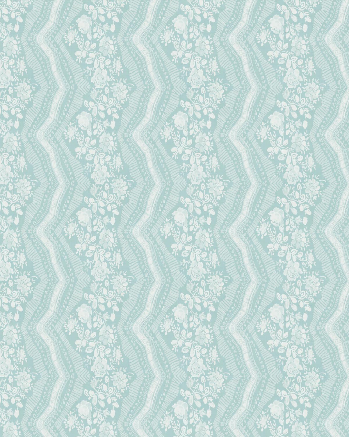 Herringbone Floral Light Teal Blue Wallpaper