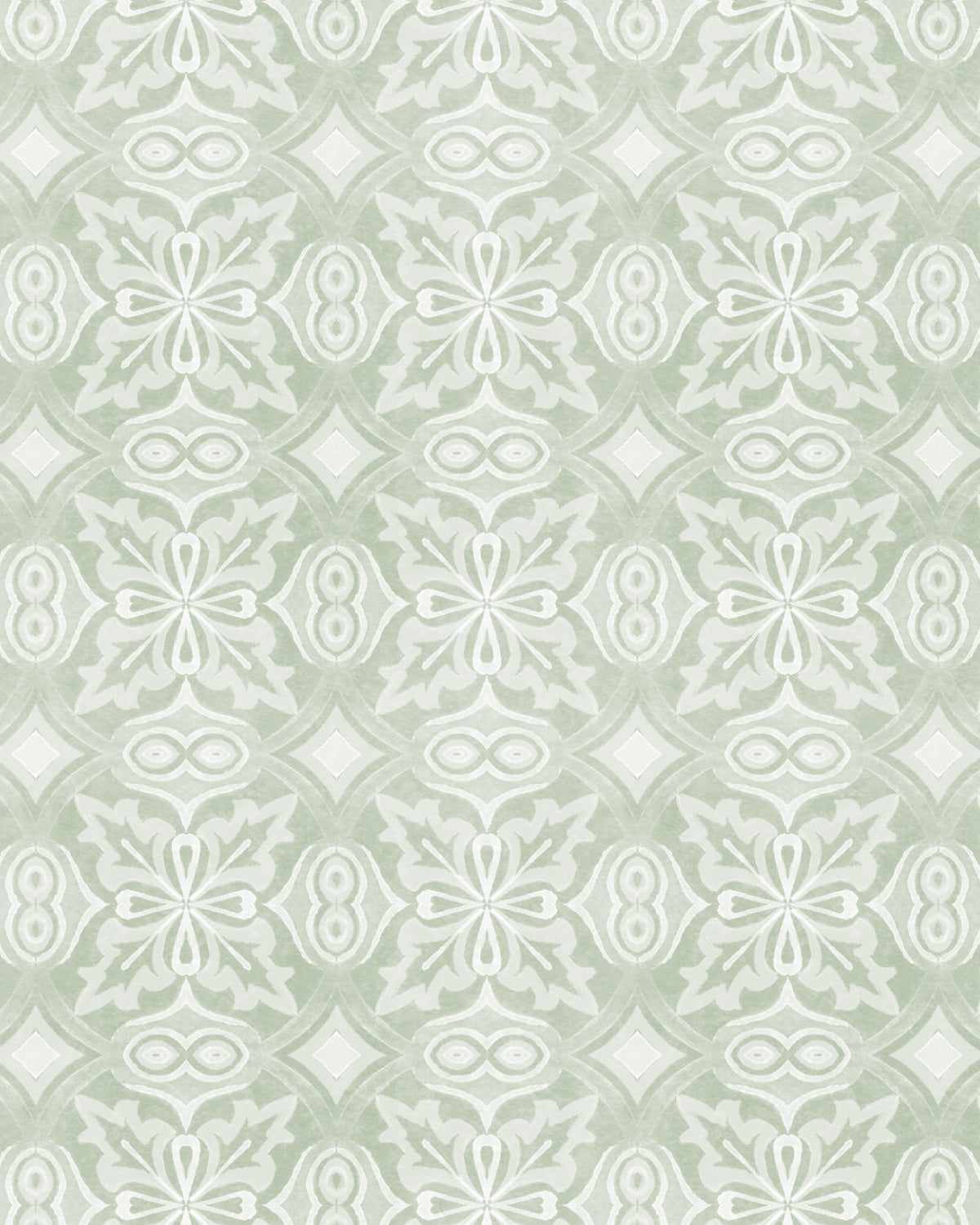 Watercolour Tile Sage Green Wallpaper