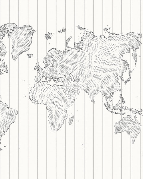 Sketched Stripe Charcoal Map Wallpaper Mural