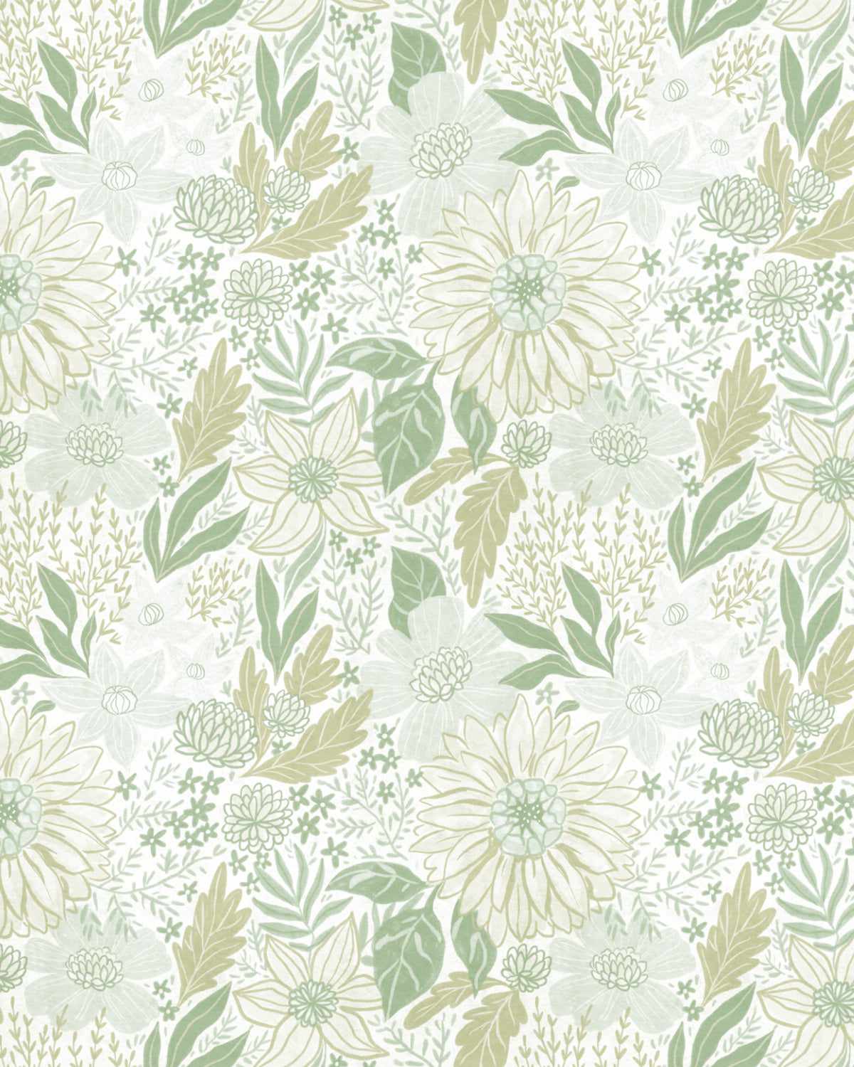 Botanical Sketch Grande Sage Green Wallpaper