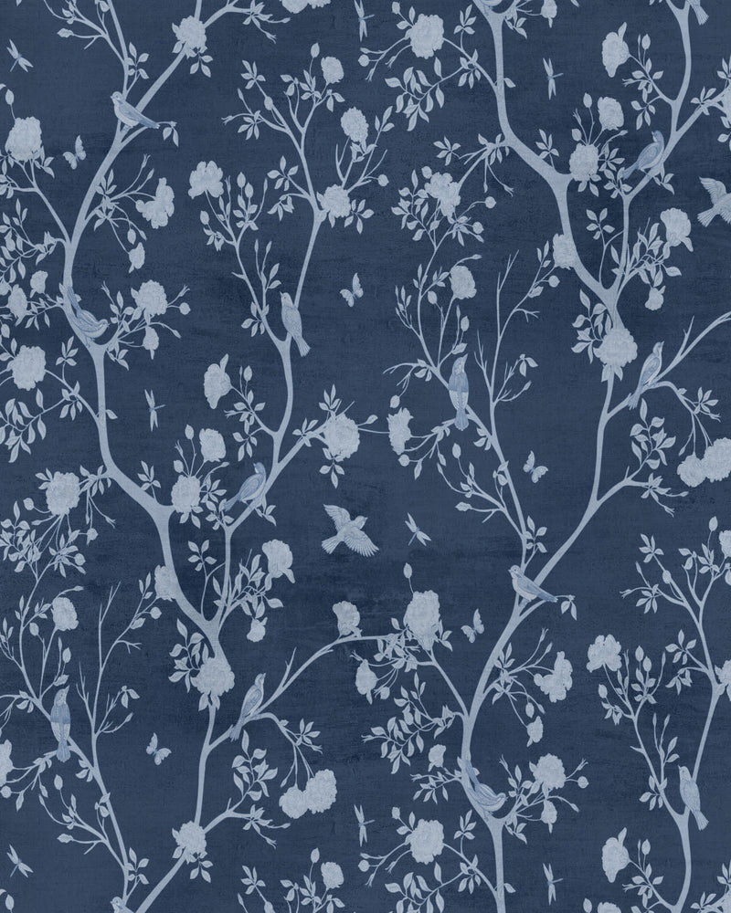 Bird Song Navy Blue Wallpaper