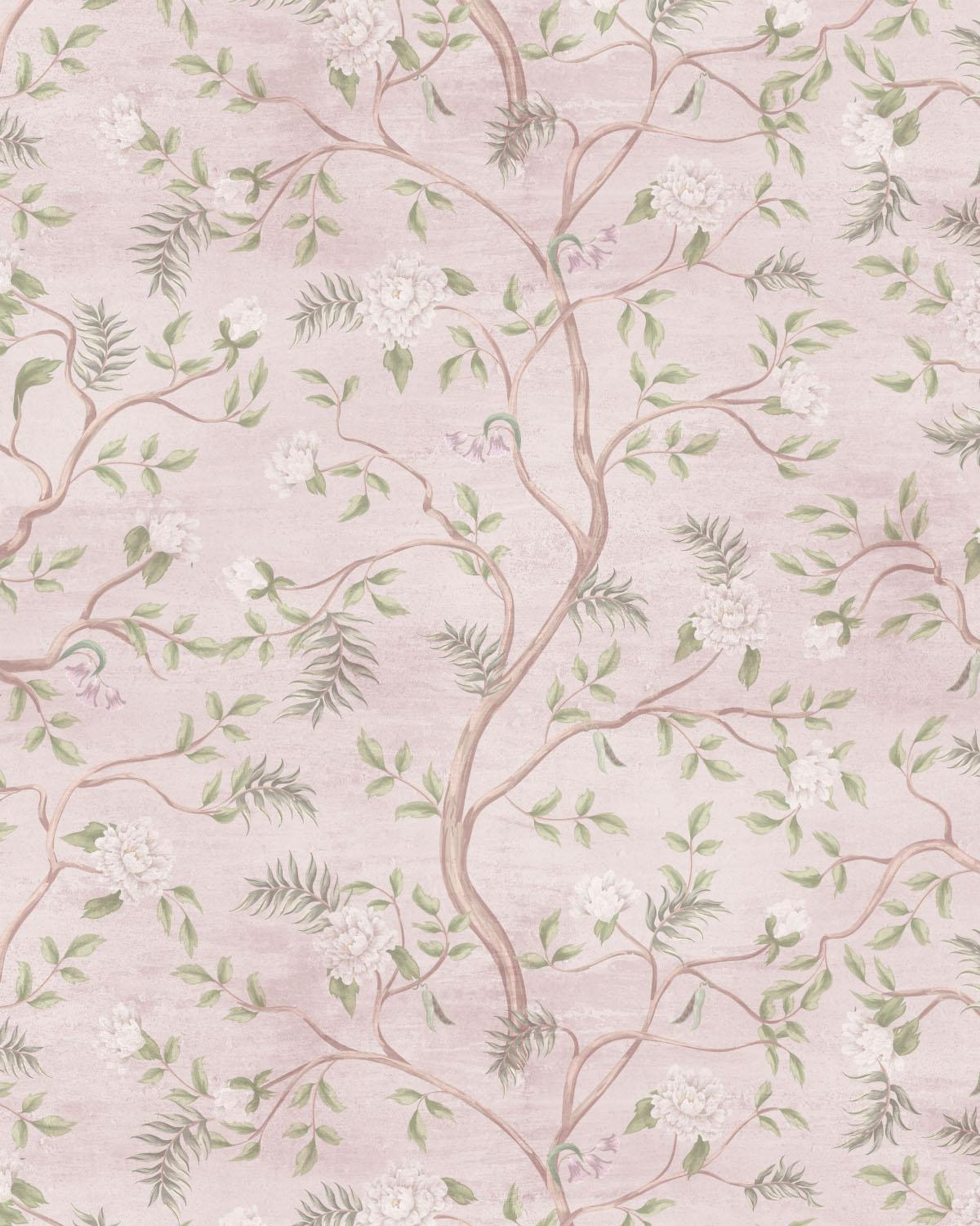 Eastern Vines Pink Wallpaper