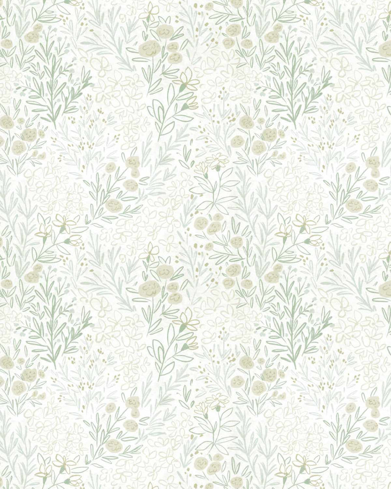 Floral Sketch Sage Green Wallpaper