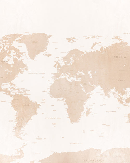 World Map Beige Wallpaper Mural