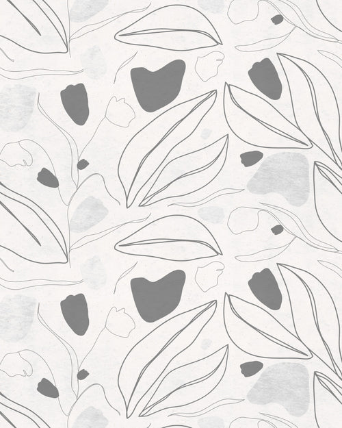 Linear Foliage Grey Wallpaper