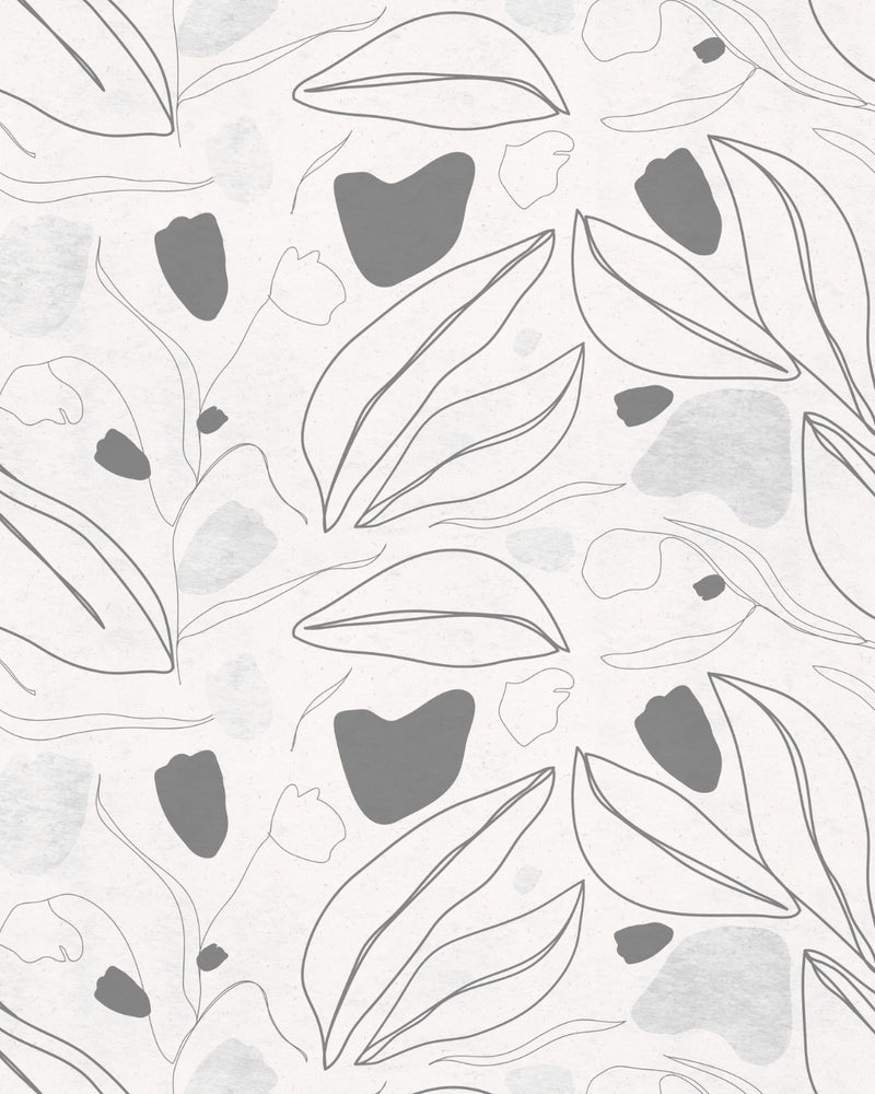 Linear Foliage Grey Wallpaper