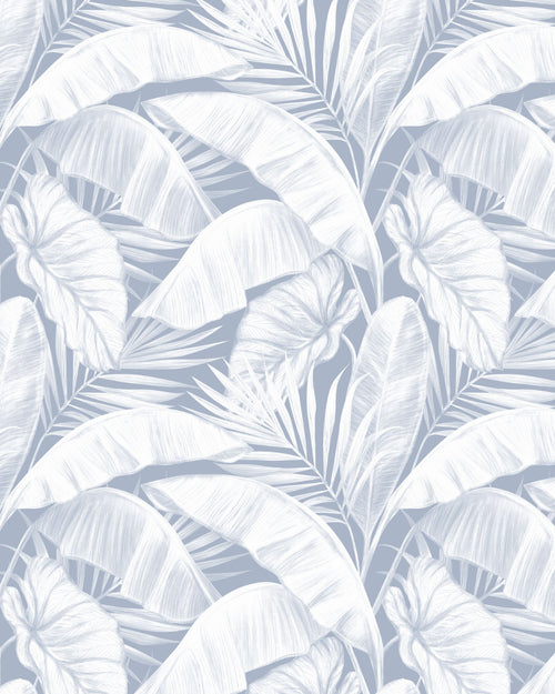 Tropical Vacay White on Navy Blue Wallpaper
