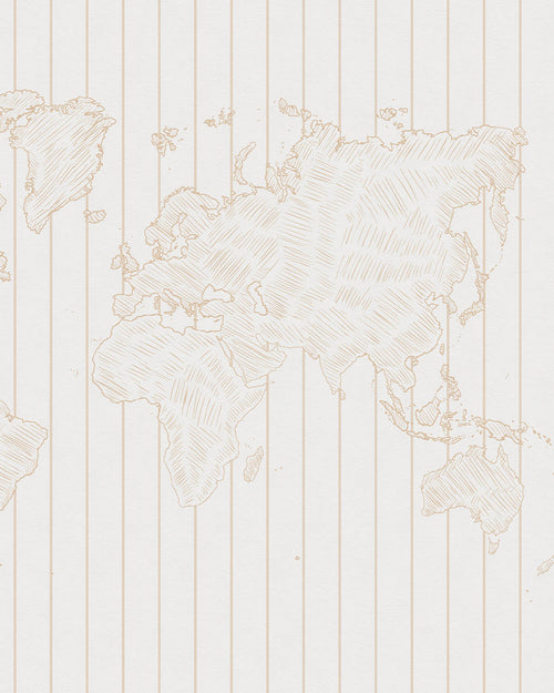 Sketched Stripe Beige Map Wallpaper Mural