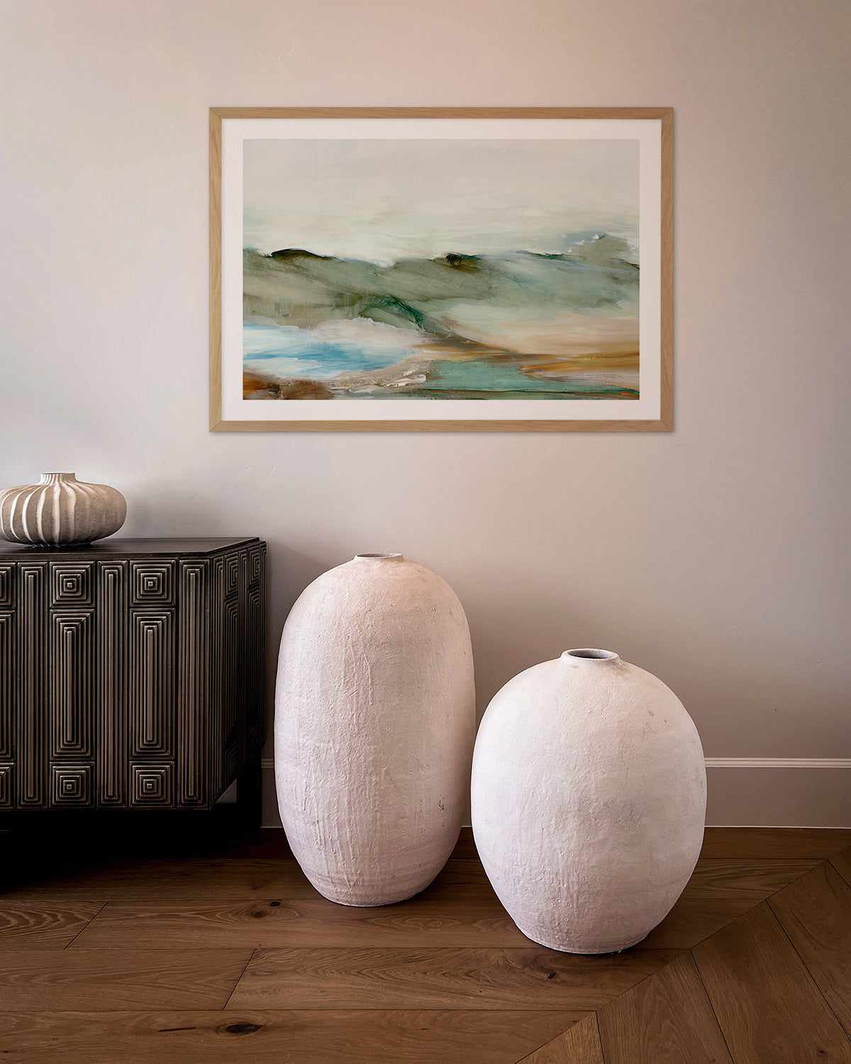 Abstract Landscape Art Print-PRINT-Order sage mint green framed abstract painting wall art prints online with Olive et Oriel Australia