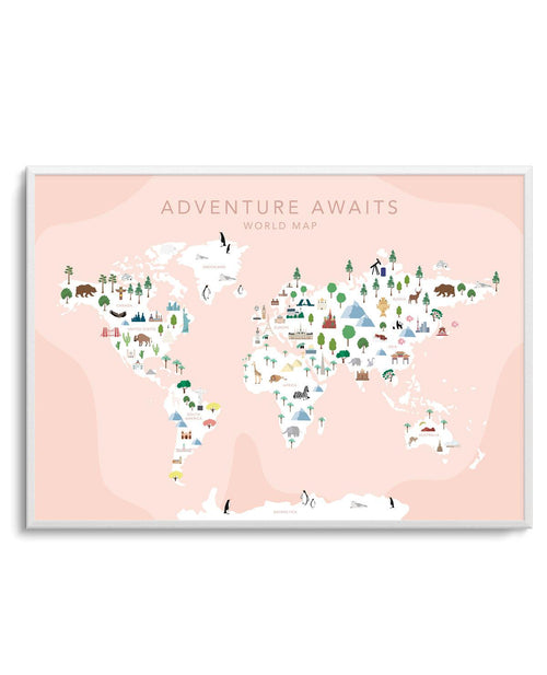 Adventure Awaits World Map | Blush Art Print-PRINT-Olive et Oriel-Olive et Oriel-A5 | 5.8" x 8.3" | 14.8 x 21cm-Unframed Art Print-With White Border-Buy-Australian-Art-Prints-Online-with-Olive-et-Oriel-Your-Artwork-Specialists-Austrailia-Decorate-With-Coastal-Photo-Wall-Art-Prints-From-Our-Beach-House-Artwork-Collection-Fine-Poster-and-Framed-Artwork