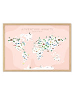 Adventure Awaits World Map | Blush Art Print-PRINT-Olive et Oriel-Olive et Oriel-A5 | 5.8" x 8.3" | 14.8 x 21cm-Oak-With White Border-Buy-Australian-Art-Prints-Online-with-Olive-et-Oriel-Your-Artwork-Specialists-Austrailia-Decorate-With-Coastal-Photo-Wall-Art-Prints-From-Our-Beach-House-Artwork-Collection-Fine-Poster-and-Framed-Artwork