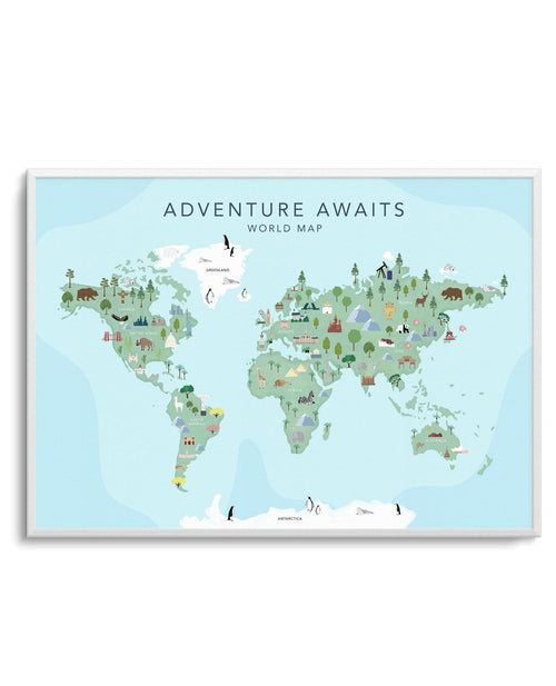 Adventure Awaits World Map | Blue Art Print-PRINT-Olive et Oriel-Olive et Oriel-A5 | 5.8" x 8.3" | 14.8 x 21cm-Unframed Art Print-With White Border-Buy-Australian-Art-Prints-Online-with-Olive-et-Oriel-Your-Artwork-Specialists-Austrailia-Decorate-With-Coastal-Photo-Wall-Art-Prints-From-Our-Beach-House-Artwork-Collection-Fine-Poster-and-Framed-Artwork
