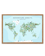 Adventure Awaits World Map | Blue Art Print-PRINT-Olive et Oriel-Olive et Oriel-50x70 cm | 19.6" x 27.5"-Walnut-With White Border-Buy-Australian-Art-Prints-Online-with-Olive-et-Oriel-Your-Artwork-Specialists-Austrailia-Decorate-With-Coastal-Photo-Wall-Art-Prints-From-Our-Beach-House-Artwork-Collection-Fine-Poster-and-Framed-Artwork