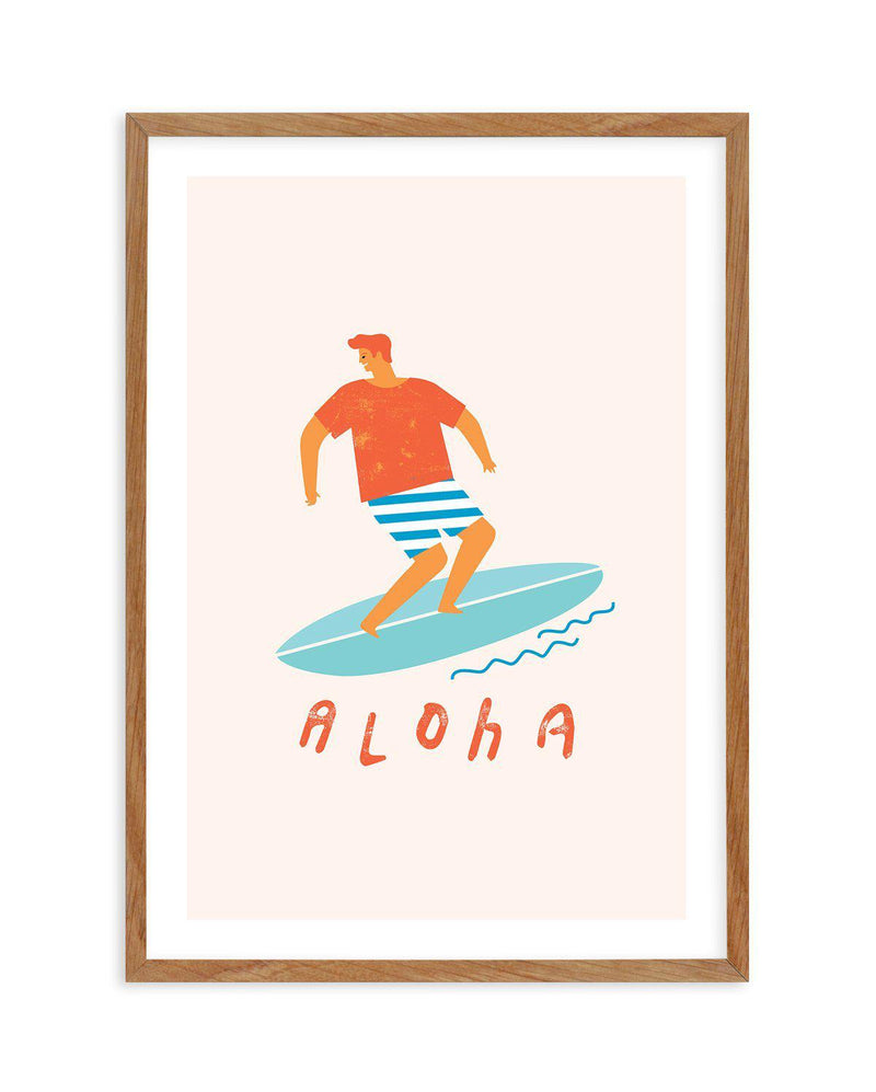 Aloha Surfer Dude | Beige Art Print-PRINT-Olive et Oriel-Olive et Oriel-Buy-Australian-Art-Prints-Online-with-Olive-et-Oriel-Your-Artwork-Specialists-Austrailia-Decorate-With-Coastal-Photo-Wall-Art-Prints-From-Our-Beach-House-Artwork-Collection-Fine-Poster-and-Framed-Artwork