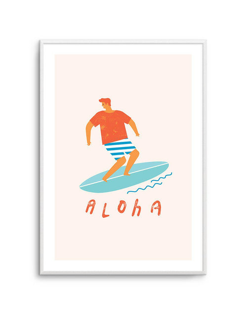 Aloha Surfer Dude | Beige Art Print-PRINT-Olive et Oriel-Olive et Oriel-A5 | 5.8" x 8.3" | 14.8 x 21cm-Unframed Art Print-With White Border-Buy-Australian-Art-Prints-Online-with-Olive-et-Oriel-Your-Artwork-Specialists-Austrailia-Decorate-With-Coastal-Photo-Wall-Art-Prints-From-Our-Beach-House-Artwork-Collection-Fine-Poster-and-Framed-Artwork