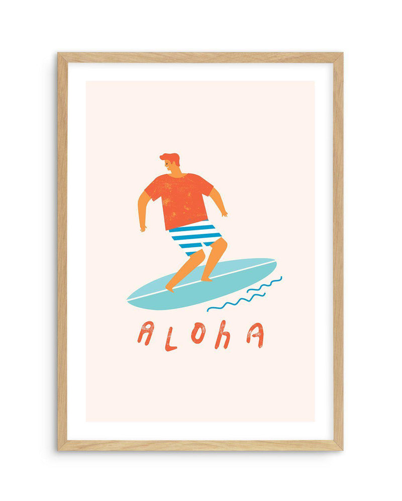 Aloha Surfer Dude | Beige Art Print-PRINT-Olive et Oriel-Olive et Oriel-A5 | 5.8" x 8.3" | 14.8 x 21cm-Oak-With White Border-Buy-Australian-Art-Prints-Online-with-Olive-et-Oriel-Your-Artwork-Specialists-Austrailia-Decorate-With-Coastal-Photo-Wall-Art-Prints-From-Our-Beach-House-Artwork-Collection-Fine-Poster-and-Framed-Artwork