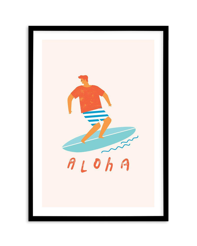 Aloha Surfer Dude | Beige Art Print-PRINT-Olive et Oriel-Olive et Oriel-A5 | 5.8" x 8.3" | 14.8 x 21cm-Black-With White Border-Buy-Australian-Art-Prints-Online-with-Olive-et-Oriel-Your-Artwork-Specialists-Austrailia-Decorate-With-Coastal-Photo-Wall-Art-Prints-From-Our-Beach-House-Artwork-Collection-Fine-Poster-and-Framed-Artwork
