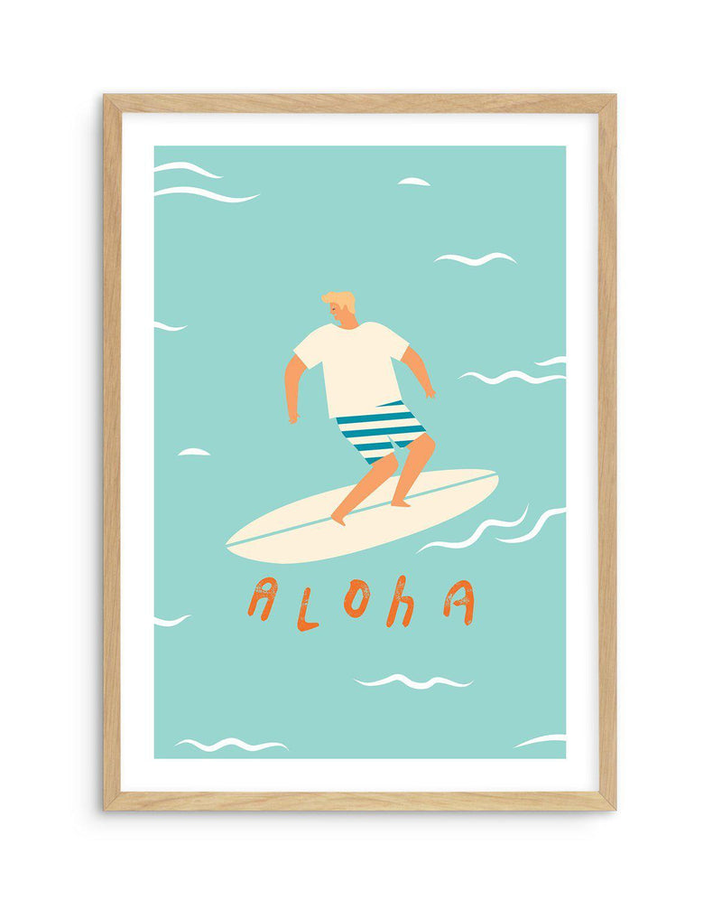 Aloha Surfer Dude | Blue Art Print-PRINT-Olive et Oriel-Olive et Oriel-A5 | 5.8" x 8.3" | 14.8 x 21cm-Oak-With White Border-Buy-Australian-Art-Prints-Online-with-Olive-et-Oriel-Your-Artwork-Specialists-Austrailia-Decorate-With-Coastal-Photo-Wall-Art-Prints-From-Our-Beach-House-Artwork-Collection-Fine-Poster-and-Framed-Artwork