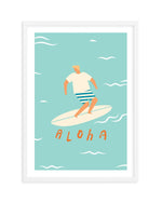 Aloha Surfer Dude | Blue Art Print-PRINT-Olive et Oriel-Olive et Oriel-A5 | 5.8" x 8.3" | 14.8 x 21cm-White-With White Border-Buy-Australian-Art-Prints-Online-with-Olive-et-Oriel-Your-Artwork-Specialists-Austrailia-Decorate-With-Coastal-Photo-Wall-Art-Prints-From-Our-Beach-House-Artwork-Collection-Fine-Poster-and-Framed-Artwork