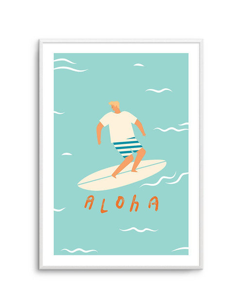 Aloha Surfer Dude | Blue Art Print-PRINT-Olive et Oriel-Olive et Oriel-A5 | 5.8" x 8.3" | 14.8 x 21cm-Unframed Art Print-With White Border-Buy-Australian-Art-Prints-Online-with-Olive-et-Oriel-Your-Artwork-Specialists-Austrailia-Decorate-With-Coastal-Photo-Wall-Art-Prints-From-Our-Beach-House-Artwork-Collection-Fine-Poster-and-Framed-Artwork