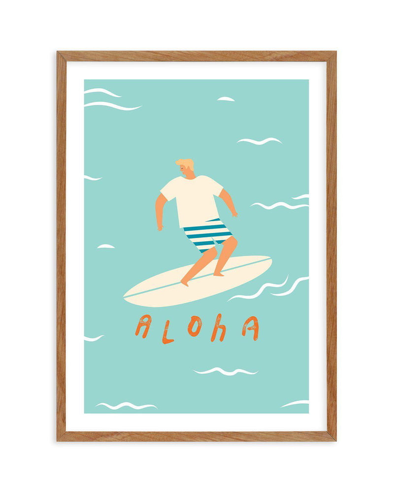 Aloha Surfer Dude | Blue Art Print-PRINT-Olive et Oriel-Olive et Oriel-Buy-Australian-Art-Prints-Online-with-Olive-et-Oriel-Your-Artwork-Specialists-Austrailia-Decorate-With-Coastal-Photo-Wall-Art-Prints-From-Our-Beach-House-Artwork-Collection-Fine-Poster-and-Framed-Artwork