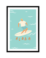 Aloha Surfer Dude | Blue Art Print-PRINT-Olive et Oriel-Olive et Oriel-A5 | 5.8" x 8.3" | 14.8 x 21cm-Black-With White Border-Buy-Australian-Art-Prints-Online-with-Olive-et-Oriel-Your-Artwork-Specialists-Austrailia-Decorate-With-Coastal-Photo-Wall-Art-Prints-From-Our-Beach-House-Artwork-Collection-Fine-Poster-and-Framed-Artwork