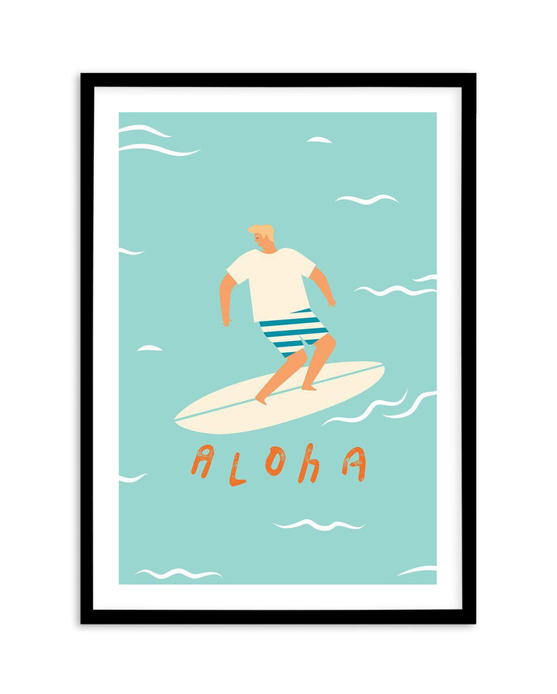 Aloha Surfer Dude | Blue Art Print-PRINT-Olive et Oriel-Olive et Oriel-A5 | 5.8" x 8.3" | 14.8 x 21cm-Black-With White Border-Buy-Australian-Art-Prints-Online-with-Olive-et-Oriel-Your-Artwork-Specialists-Austrailia-Decorate-With-Coastal-Photo-Wall-Art-Prints-From-Our-Beach-House-Artwork-Collection-Fine-Poster-and-Framed-Artwork