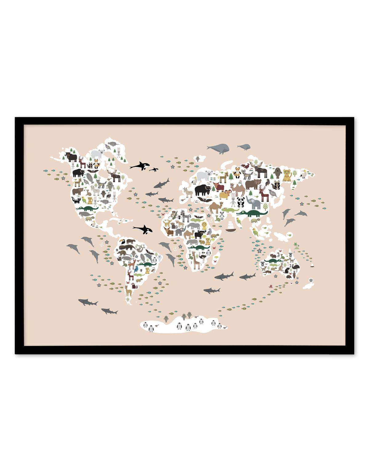 Animals of the World | Beige Art Print-PRINT-Olive et Oriel-Olive et Oriel-A5 | 5.8" x 8.3" | 14.8 x 21cm-Black-With White Border-Buy-Australian-Art-Prints-Online-with-Olive-et-Oriel-Your-Artwork-Specialists-Austrailia-Decorate-With-Coastal-Photo-Wall-Art-Prints-From-Our-Beach-House-Artwork-Collection-Fine-Poster-and-Framed-Artwork