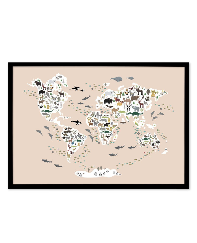 Animals of the World | Beige Art Print-PRINT-Olive et Oriel-Olive et Oriel-A5 | 5.8" x 8.3" | 14.8 x 21cm-Black-With White Border-Buy-Australian-Art-Prints-Online-with-Olive-et-Oriel-Your-Artwork-Specialists-Austrailia-Decorate-With-Coastal-Photo-Wall-Art-Prints-From-Our-Beach-House-Artwork-Collection-Fine-Poster-and-Framed-Artwork