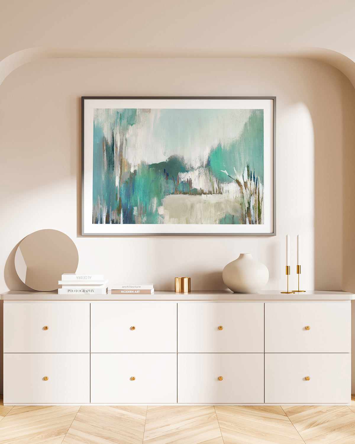 Approaching Art Print-PRINT-Order sage mint green framed abstract painting wall art prints online with Olive et Oriel Australia