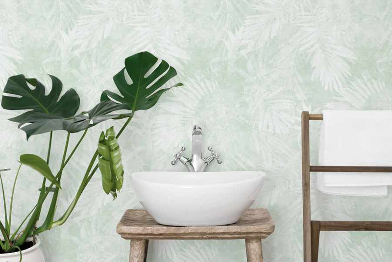 Avalon Palm Wallpaper in Sage-Wallpaper-Buy Australian Removable Wallpaper Now Sage Green Wallpaper Peel And Stick Wallpaper Online At Olive et Oriel Custom Made Wallpapers Wall Papers Decorate Your Bedroom Living Room Kids Room or Commercial Interior