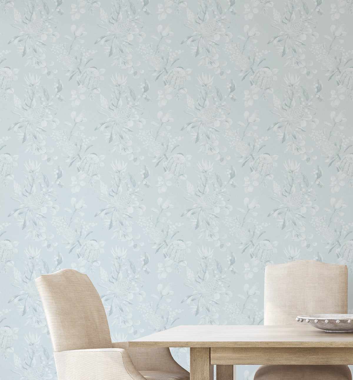 SHOP Banksia in Duck Egg Blue Hamptons Peel & Stick Fabric Wallpaper ...