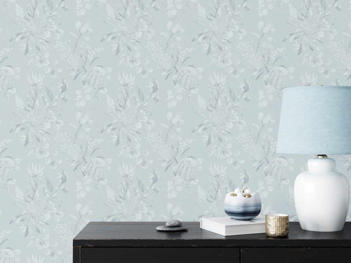 Banksia in Duck Egg Blue Wallpaper - Olive et Oriel