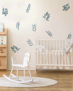 Blue Leaves Decal Set-Decals-Olive et Oriel-Decorate your kids bedroom wall decor with removable wall decals, these fabric kids decals are a great way to add colour and update your children's bedroom. Available as girls wall decals or boys wall decals, there are also nursery decals.