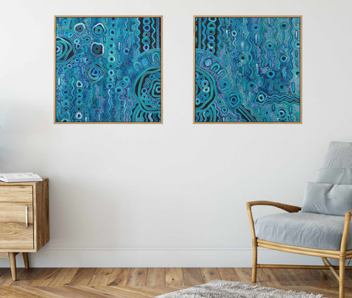 Blue Rain by Kelly Taylor I SQ | Framed Canvas Art Print
