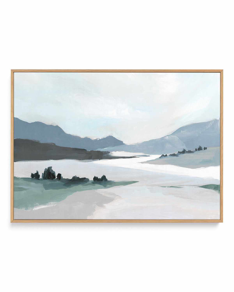 Blushing Land Blue Version | Framed Canvas Art Print