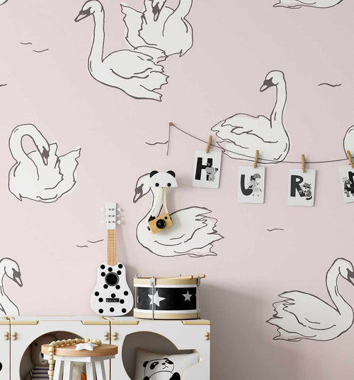 Blushing Swans Wallpaper-Wallpaper-Buy Kids Removable Wallpaper Online Our Custom Made Children√¢‚Ç¨‚Ñ¢s Wallpapers Are A Fun Way To Decorate And Enhance Boys Bedroom Decor And Girls Bedrooms They Are An Amazing Addition To Your Kids Bedroom Walls Our Collection of Kids Wallpaper Is Sure To Transform Your Kids Rooms Interior Style From Pink Wallpaper To Dinosaur Wallpaper Even Marble Wallpapers For Teen Boys Shop Peel And Stick Wallpaper Online Today With Olive et Oriel