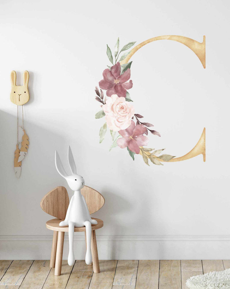 Bohemian Floral Letter Decal-Decals-Olive et Oriel-Decorate your kids bedroom wall decor with removable wall decals, these fabric kids decals are a great way to add colour and update your children's bedroom. Available as girls wall decals or boys wall decals, there are also nursery decals.