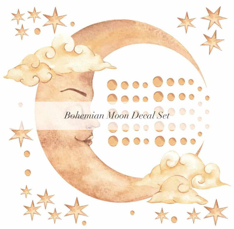 Bohemian Moon Decal Set-Decals-Olive et Oriel-Decorate your kids bedroom wall decor with removable wall decals, these fabric kids decals are a great way to add colour and update your children's bedroom. Available as girls wall decals or boys wall decals, there are also nursery decals.