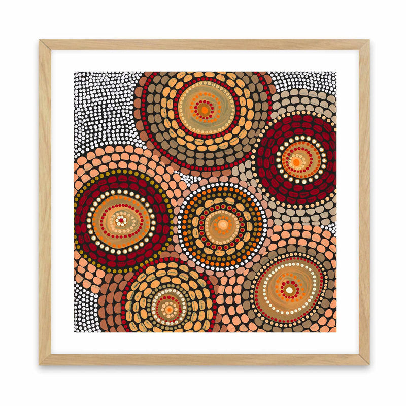 Multi-coloured mini cushions with Australian Aboriginal art prints