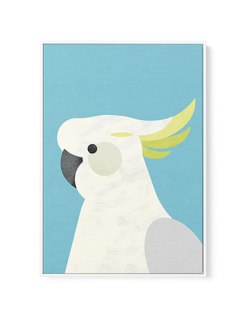 Cockatoo on Blue by Dan Hobday | Framed Canvas-CANVAS-You can shop wall art online with Olive et Oriel for everything from abstract art to fun kids wall art. Our beautiful modern art prints and canvas art are available from large canvas prints to wall art paintings and our proudly Australian artwork collection offers only the highest quality framed large wall art and canvas art Australia - You can buy fashion photography prints or Hampton print posters and paintings on canvas from Olive et Oriel