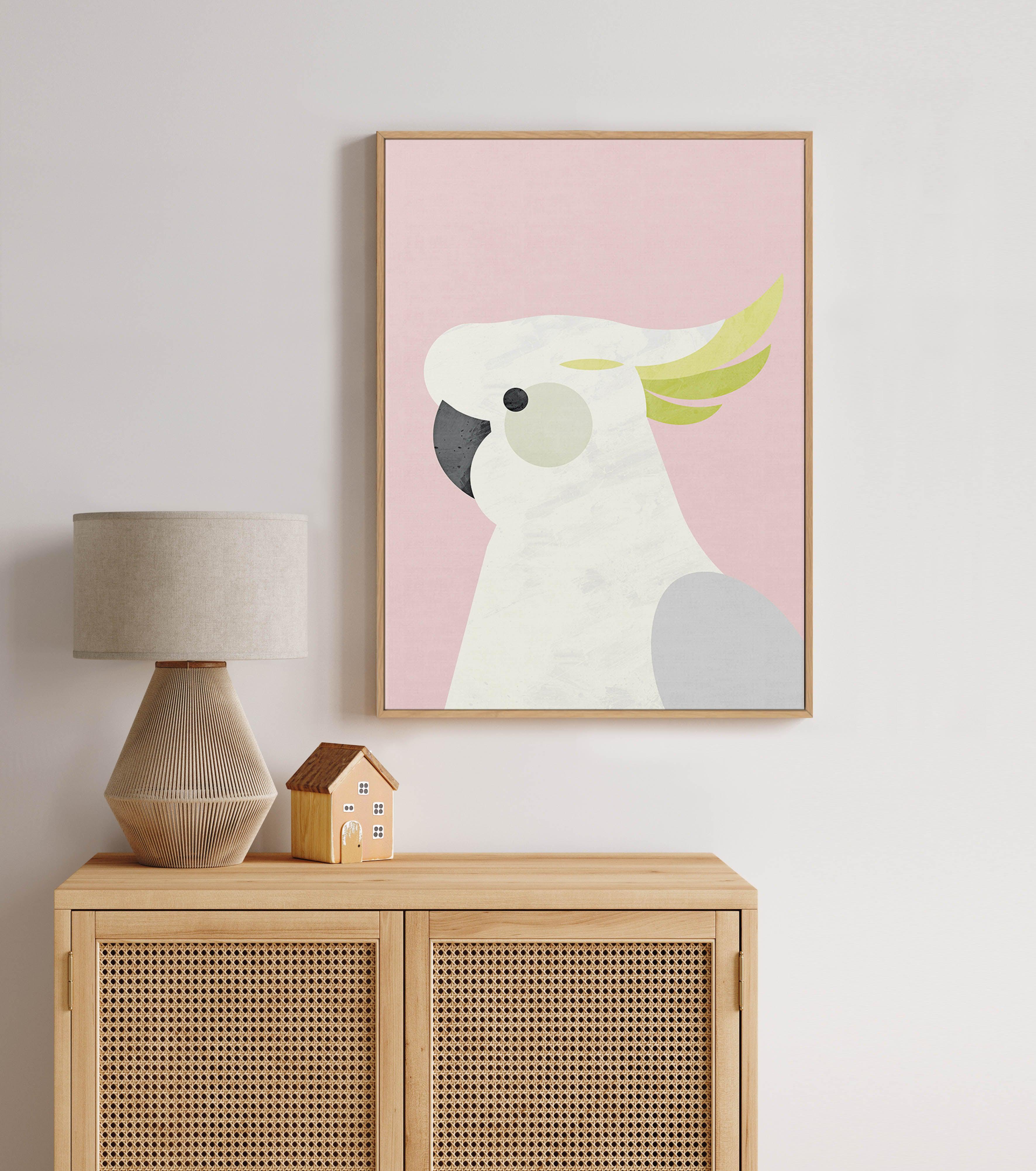 Cockatoo on Pink by Dan Hobday | Framed Canvas-CANVAS-You can shop wall art online with Olive et Oriel for everything from abstract art to fun kids wall art. Our beautiful modern art prints and canvas art are available from large canvas prints to wall art paintings and our proudly Australian artwork collection offers only the highest quality framed large wall art and canvas art Australia - You can buy fashion photography prints or Hampton print posters and paintings on canvas from Olive et Oriel