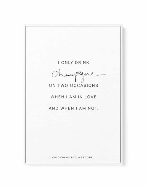 Coco Champagne Quote | Framed Canvas-CANVAS-You can shop wall art online with Olive et Oriel for everything from abstract art to fun kids wall art. Our beautiful modern art prints and canvas art are available from large canvas prints to wall art paintings and our proudly Australian artwork collection offers only the highest quality framed large wall art and canvas art Australia - You can buy fashion photography prints or Hampton print posters and paintings on canvas from Olive et Oriel and have 