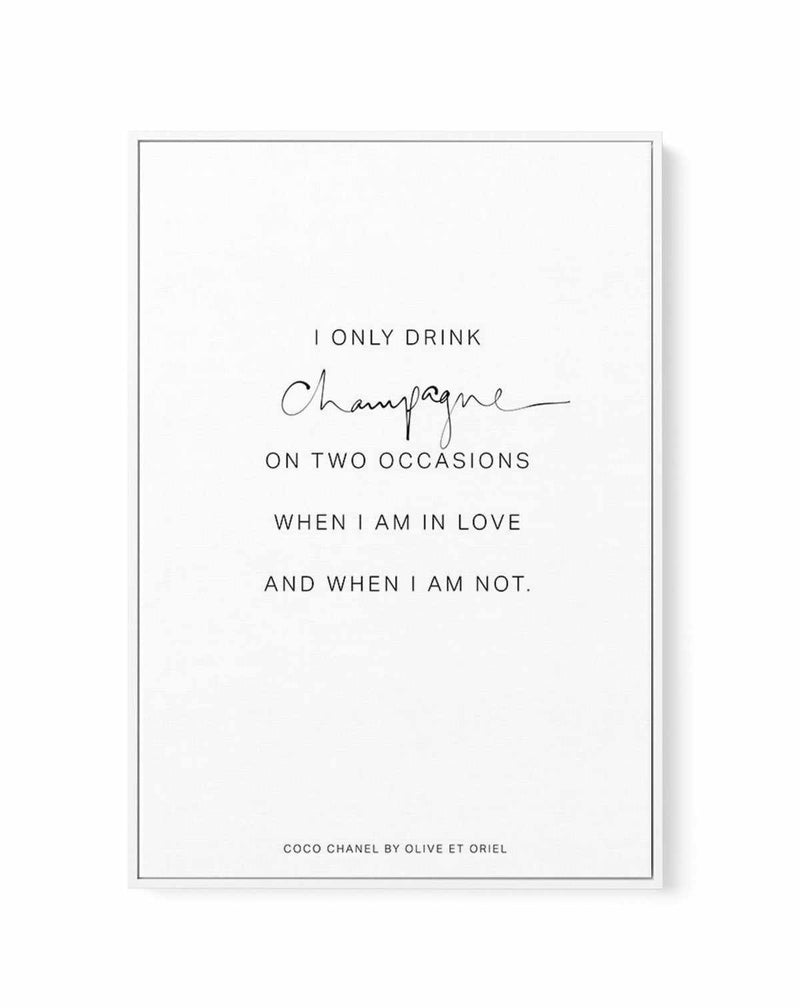 Coco Champagne Quote | Framed Canvas-CANVAS-You can shop wall art online with Olive et Oriel for everything from abstract art to fun kids wall art. Our beautiful modern art prints and canvas art are available from large canvas prints to wall art paintings and our proudly Australian artwork collection offers only the highest quality framed large wall art and canvas art Australia - You can buy fashion photography prints or Hampton print posters and paintings on canvas from Olive et Oriel and have 