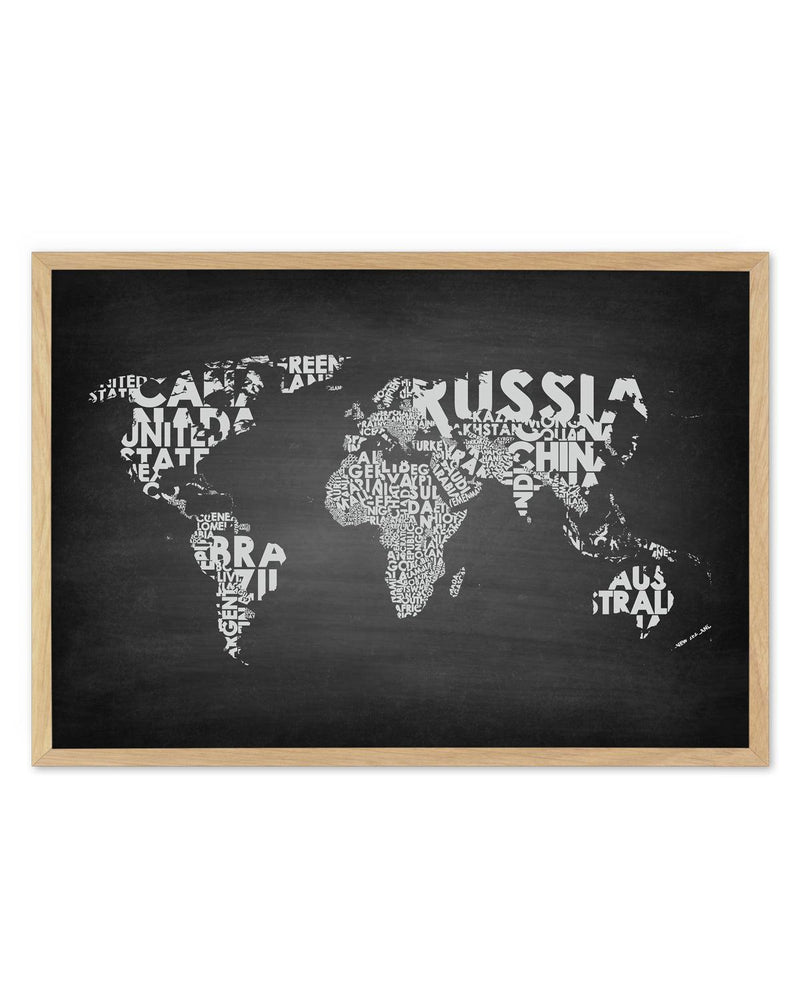 Country Names World Map | Chalkboard Art Print-PRINT-Olive et Oriel-Olive et Oriel-A5 | 5.8" x 8.3" | 14.8 x 21cm-Oak-With White Border-Buy-Australian-Art-Prints-Online-with-Olive-et-Oriel-Your-Artwork-Specialists-Austrailia-Decorate-With-Coastal-Photo-Wall-Art-Prints-From-Our-Beach-House-Artwork-Collection-Fine-Poster-and-Framed-Artwork