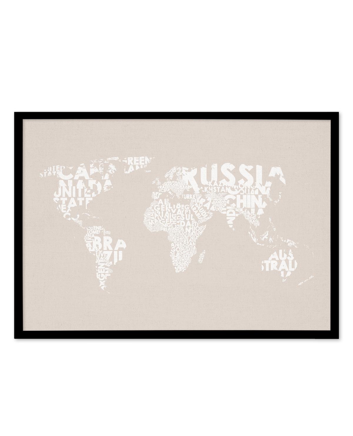 Country Names World Map on Linen Art Print-PRINT-Olive et Oriel-Olive et Oriel-A5 | 5.8" x 8.3" | 14.8 x 21cm-Black-With White Border-Buy-Australian-Art-Prints-Online-with-Olive-et-Oriel-Your-Artwork-Specialists-Austrailia-Decorate-With-Coastal-Photo-Wall-Art-Prints-From-Our-Beach-House-Artwork-Collection-Fine-Poster-and-Framed-Artwork