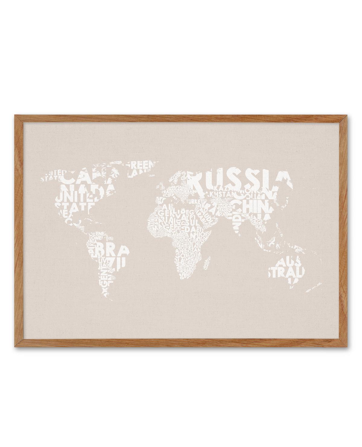 Country Names World Map on Linen Art Print-PRINT-Olive et Oriel-Olive et Oriel-50x70 cm | 19.6" x 27.5"-Walnut-With White Border-Buy-Australian-Art-Prints-Online-with-Olive-et-Oriel-Your-Artwork-Specialists-Austrailia-Decorate-With-Coastal-Photo-Wall-Art-Prints-From-Our-Beach-House-Artwork-Collection-Fine-Poster-and-Framed-Artwork