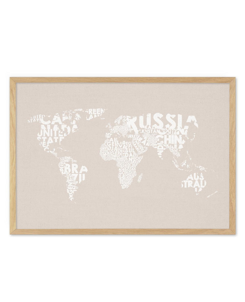 Country Names World Map on Linen Art Print-PRINT-Olive et Oriel-Olive et Oriel-A5 | 5.8" x 8.3" | 14.8 x 21cm-Oak-With White Border-Buy-Australian-Art-Prints-Online-with-Olive-et-Oriel-Your-Artwork-Specialists-Austrailia-Decorate-With-Coastal-Photo-Wall-Art-Prints-From-Our-Beach-House-Artwork-Collection-Fine-Poster-and-Framed-Artwork